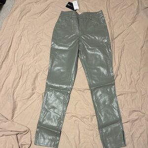 Stylish Green Faux Leather Pants
